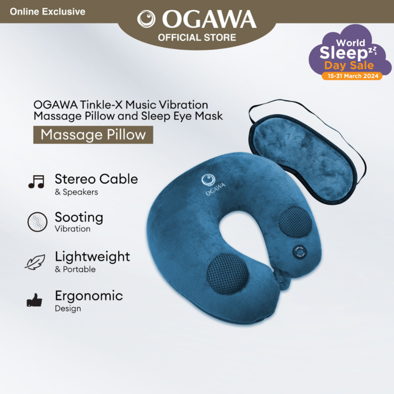 OGAWA Tinkle X Music Vibration Massage Pillow and Sleep Eye Mask Blue